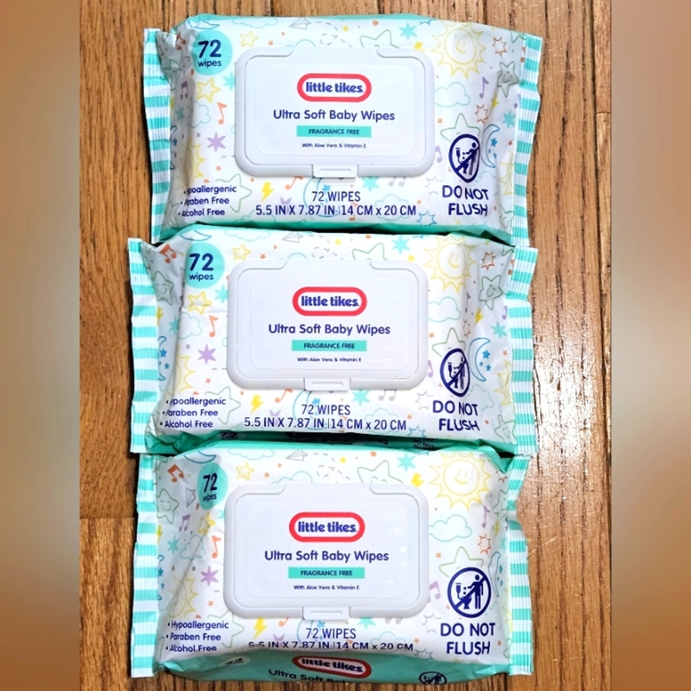 NWT 》3×《 LITTLE TIKES ULTRA SOFT FRAGRANCE-FREE BABY WIPES 72ct PACKS!